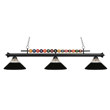 Z-Lite Shark 3 Light Billiard Light, Matte Black & Clear Ribbed 170MB-RMB